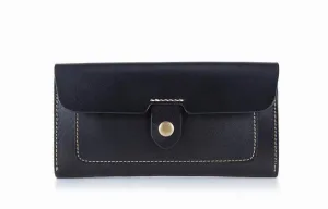 Cow leather women solid fashion long purse handmade hasp wallet