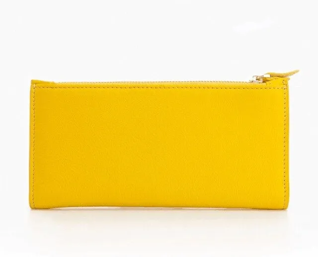 Cow leather women solid fashion long purse handmade hasp wallet