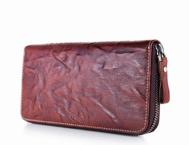 Cow leather women solid fashion long purse handmade hasp wallet