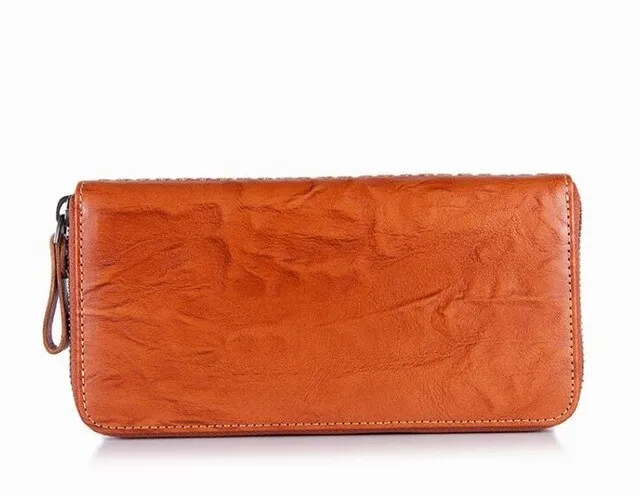 Cow leather women solid fashion long purse handmade hasp wallet