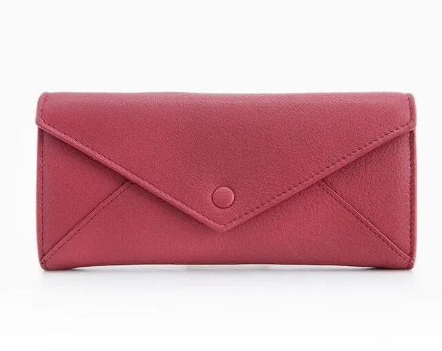 Cow leather women solid fashion long purse handmade hasp wallet