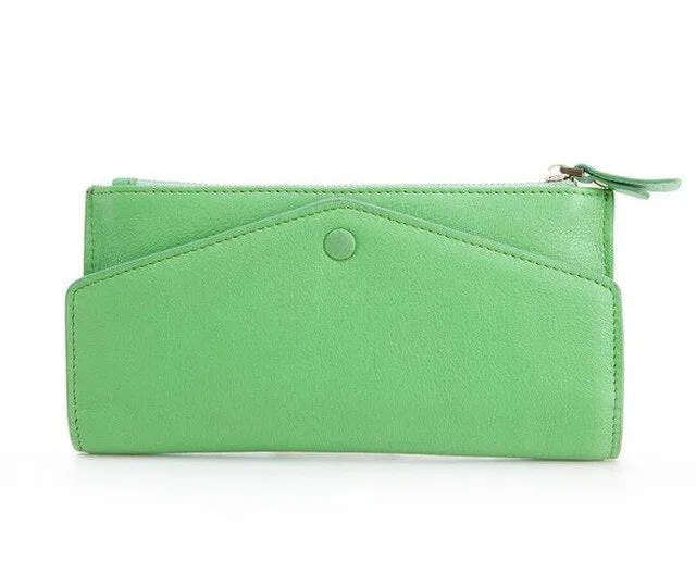 Cow leather women solid fashion long purse handmade hasp wallet