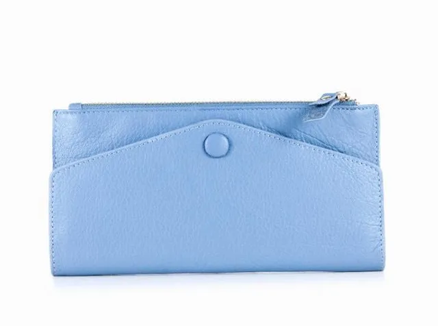 Cow leather women solid fashion long purse handmade hasp wallet