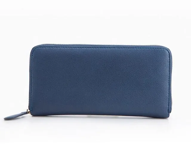 Cow leather women solid fashion long purse handmade hasp wallet