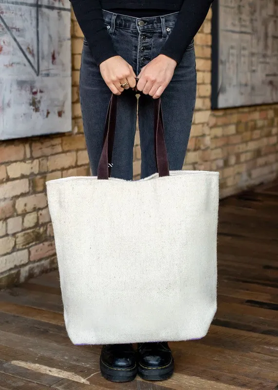 Cream & Blue Large Tote