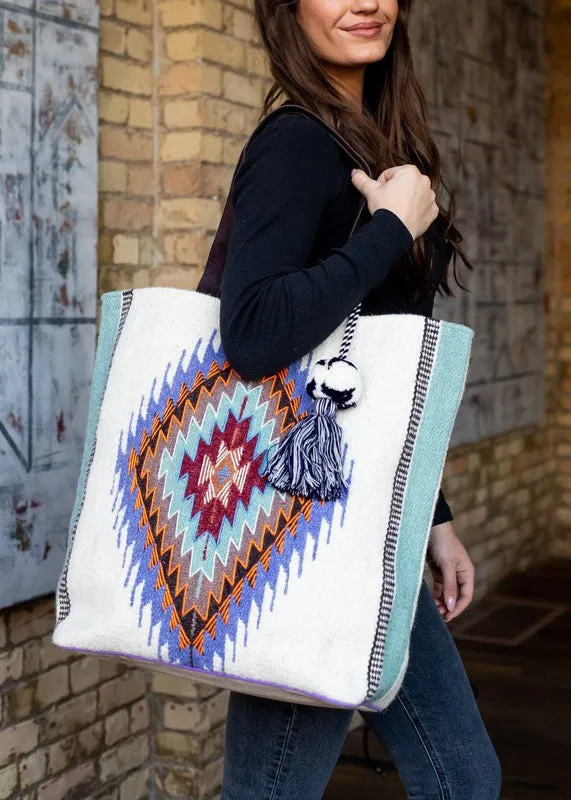 Cream & Blue Large Tote