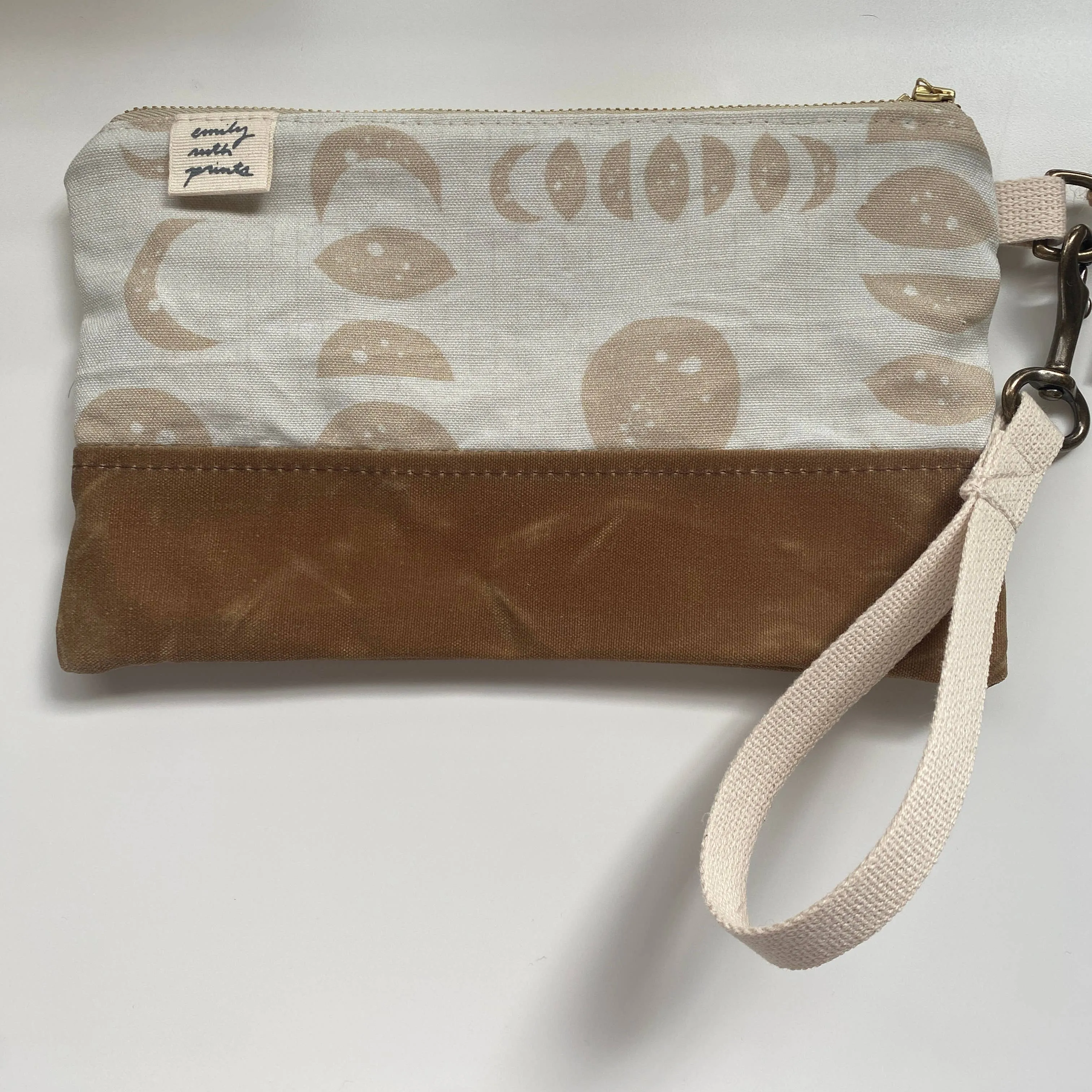 Cream Moon Phase Waxed Canvas Wristlet
