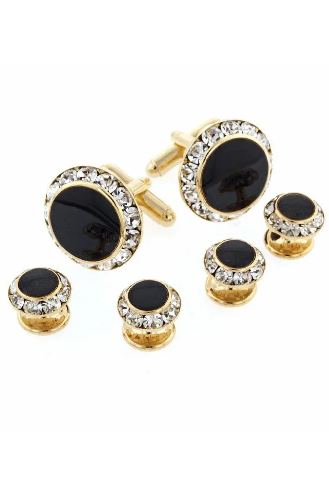 Crystal Gold Studs and Cufflinks Set