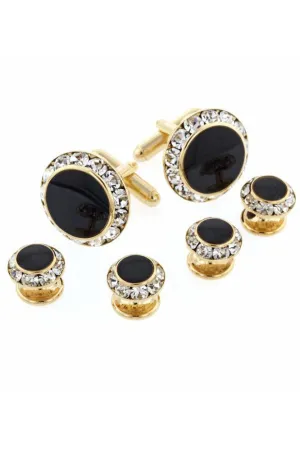 Crystal Gold Studs and Cufflinks Set