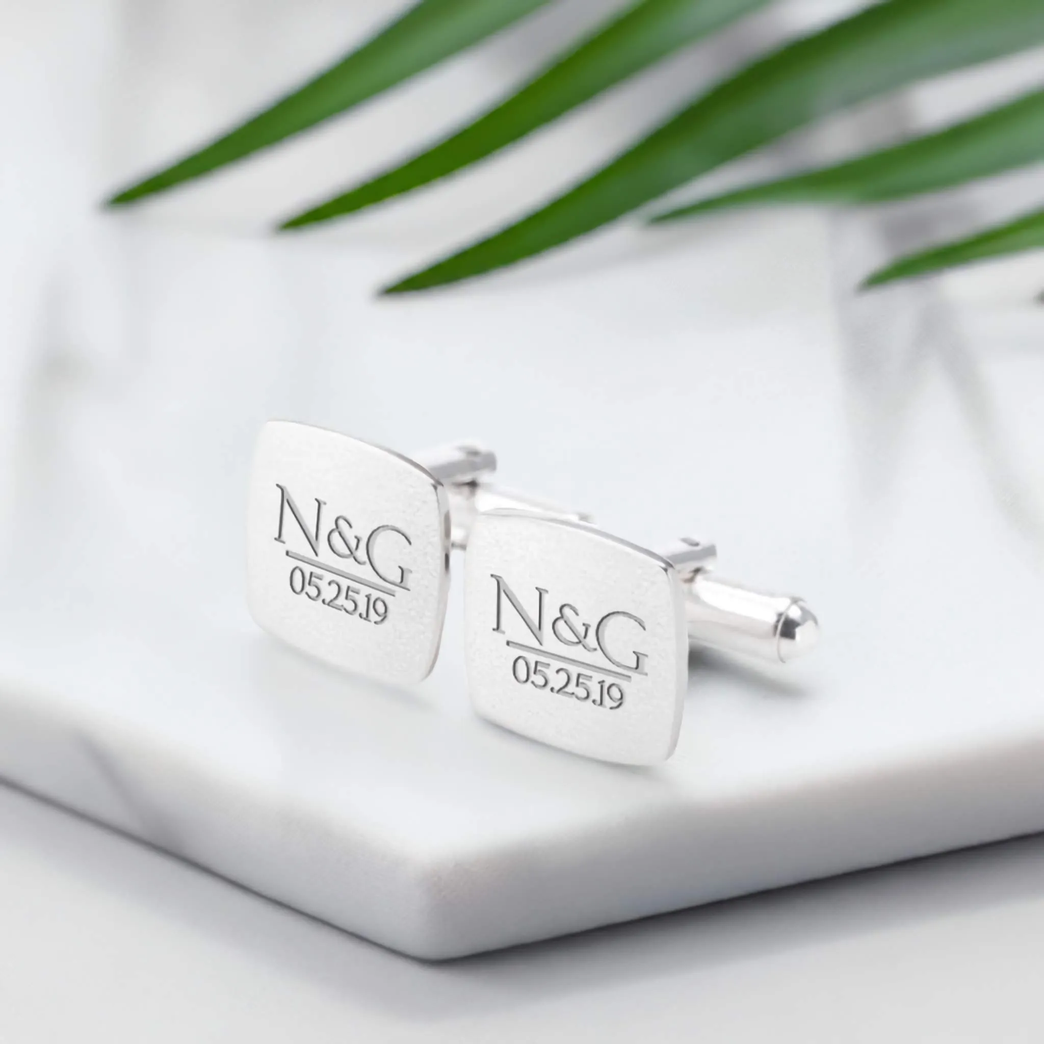 Custom Engraved Solid Silver Cufflinks Groom Gift from Bride