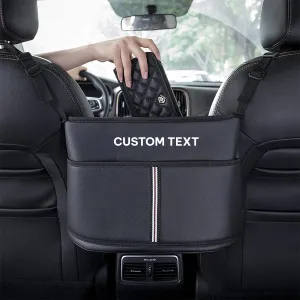 Custom Text Car Purse Holder for Car Handbag Holder Between Seats Premium PU Leather, Auto Driver Or Passenger Accessories Organizer, Hanging Car Purse Storage Pocket Back Seat Pet Barrier