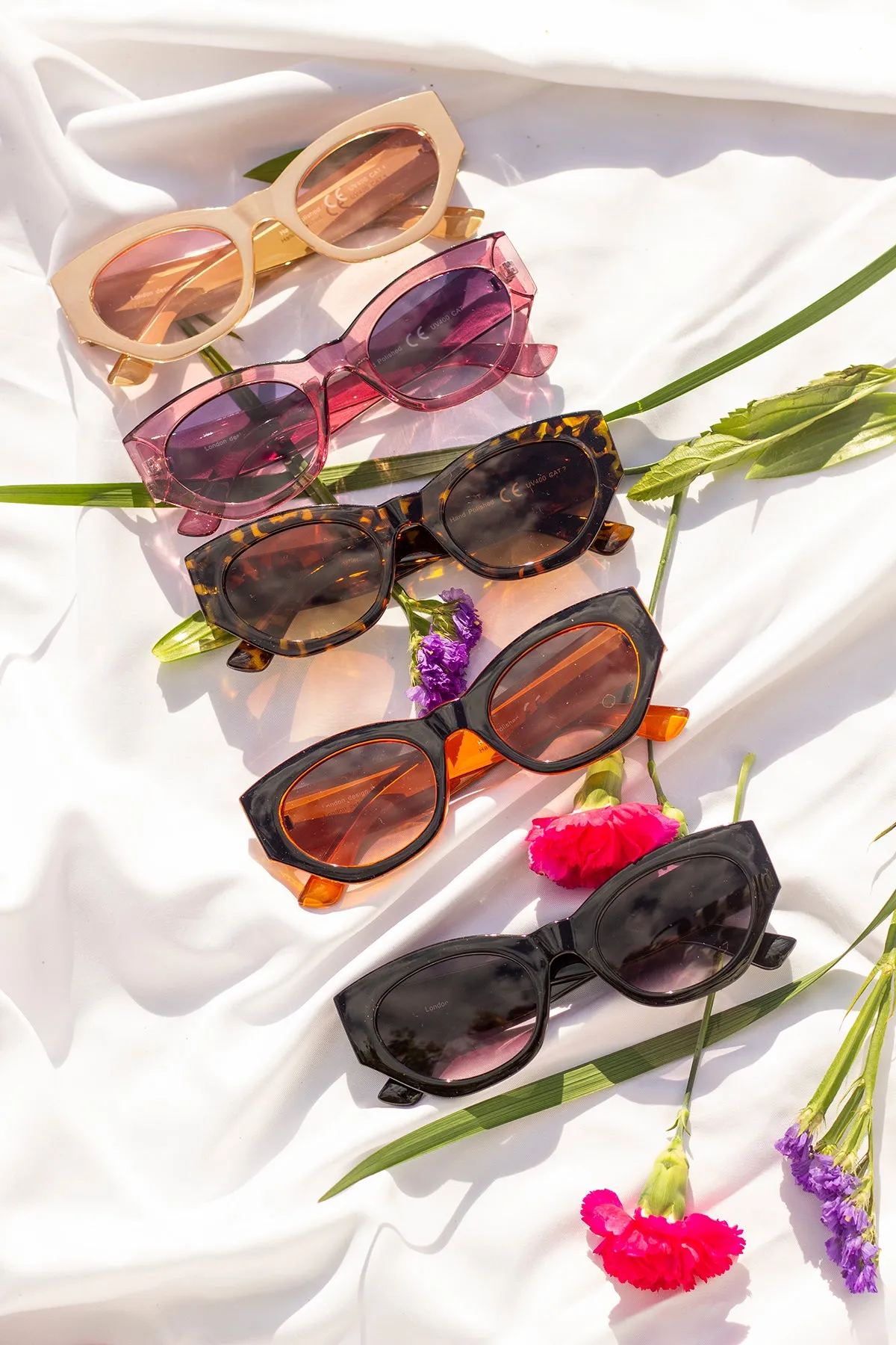 Diagonal Cut Cat Eye Oval Sunglasses