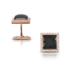 Diamond Cufflinks with Clear Quartz over Hematite