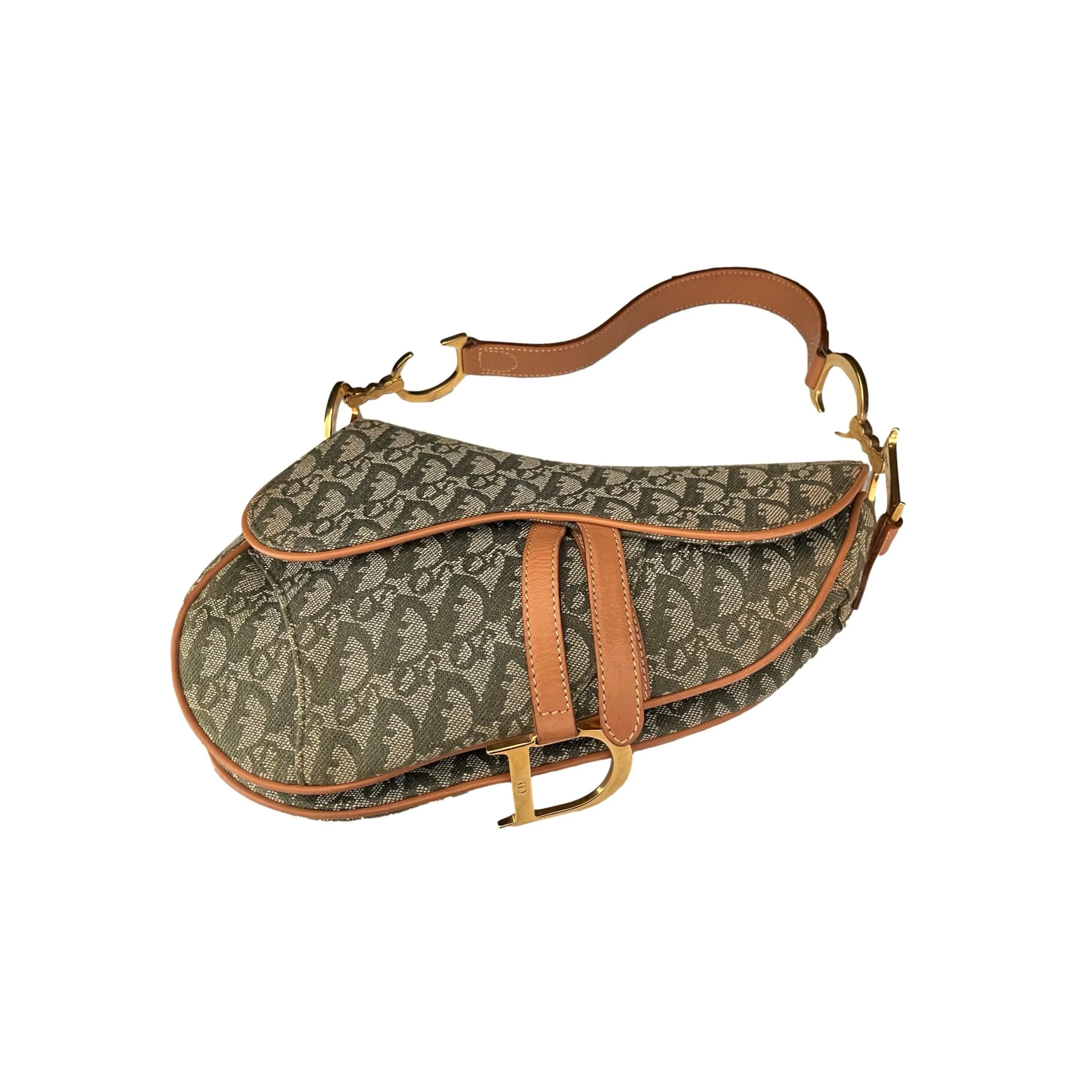 Dior Green Monogram Canvas Saddle Bag