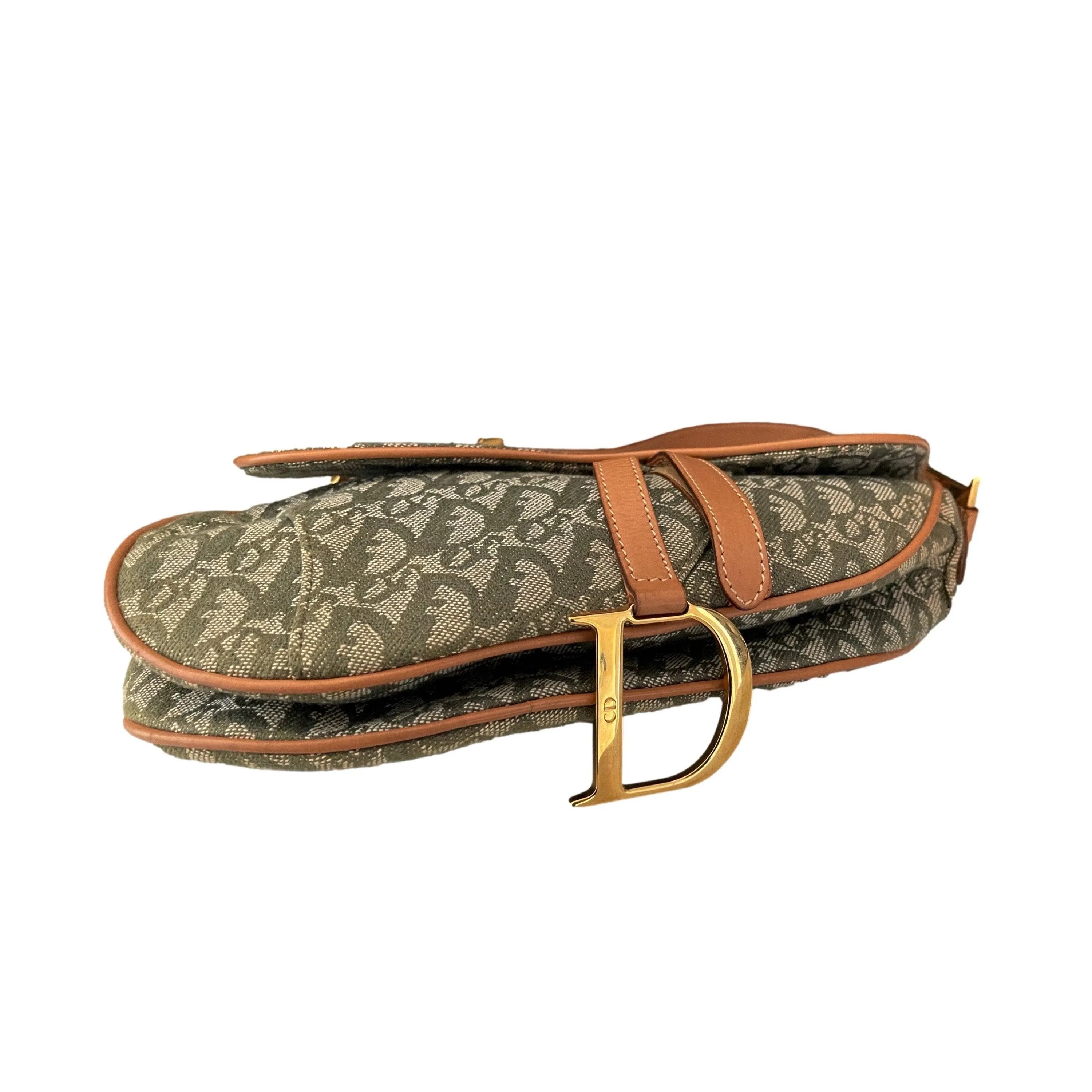 Dior Green Monogram Canvas Saddle Bag