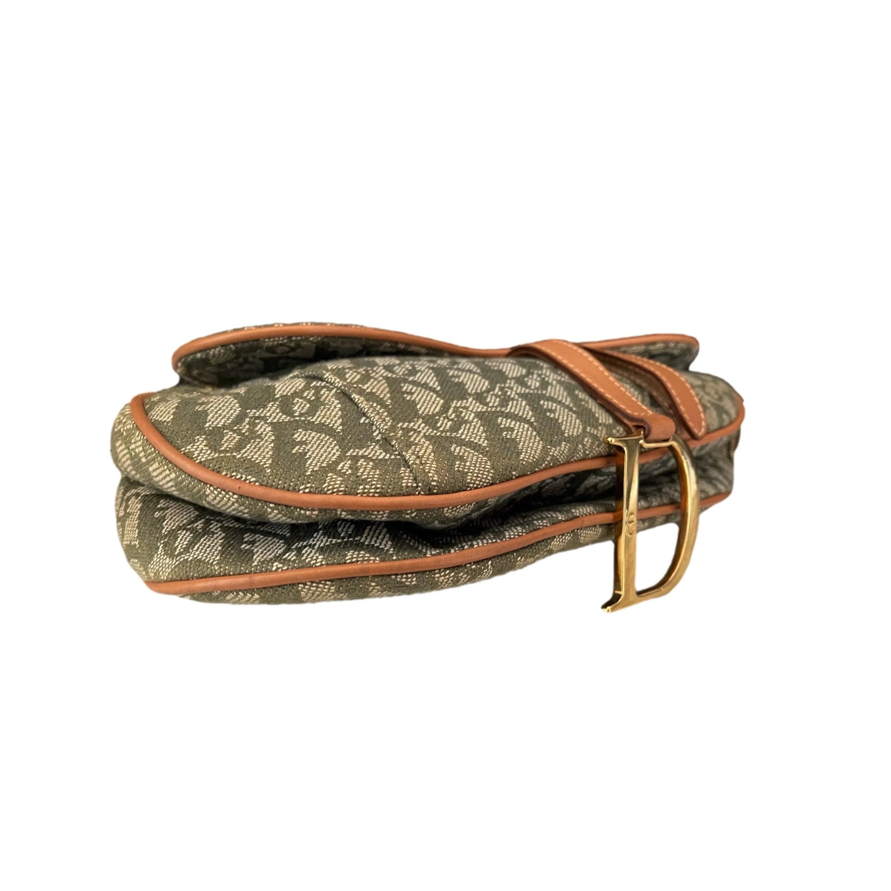 Dior Green Monogram Canvas Saddle Bag