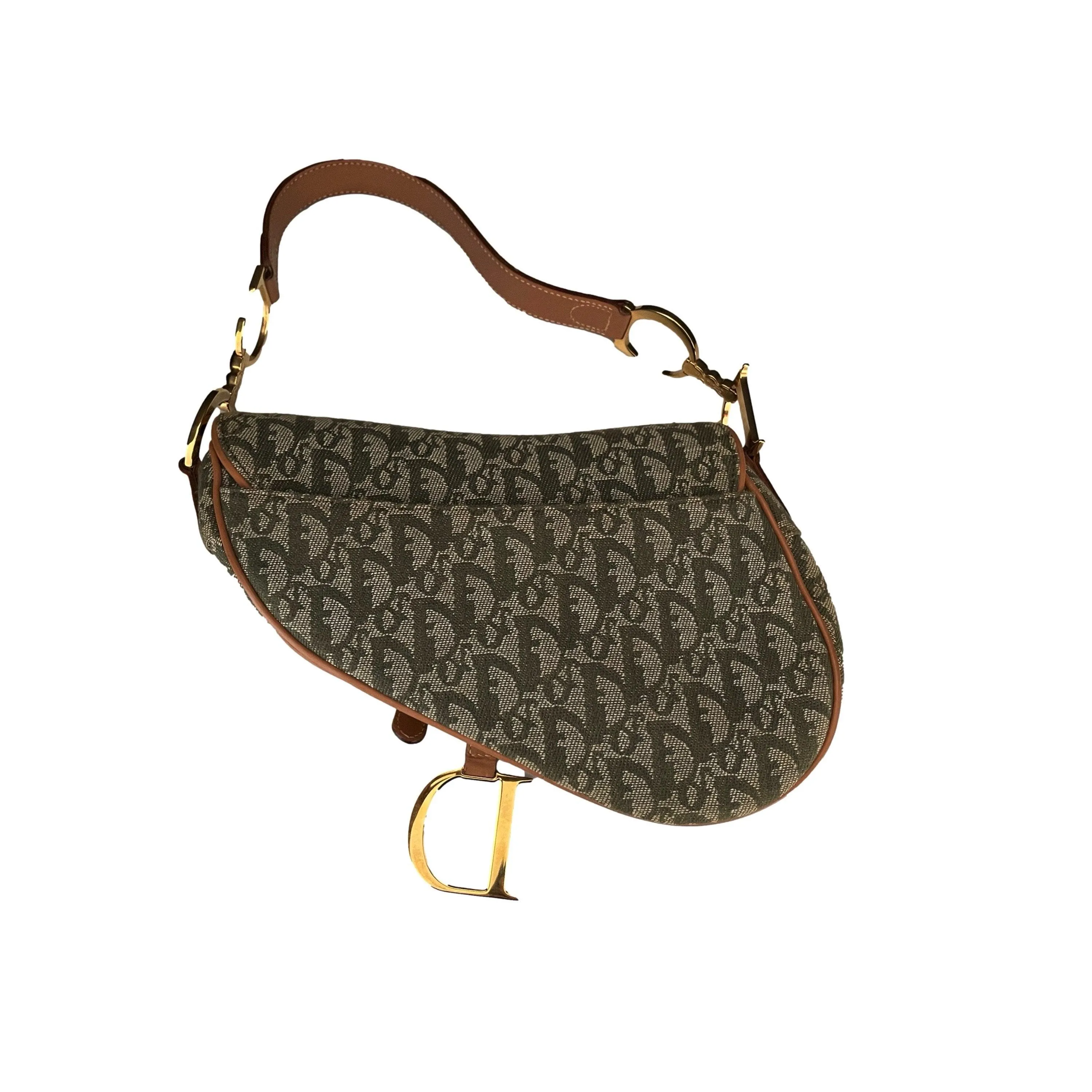 Dior Green Monogram Canvas Saddle Bag