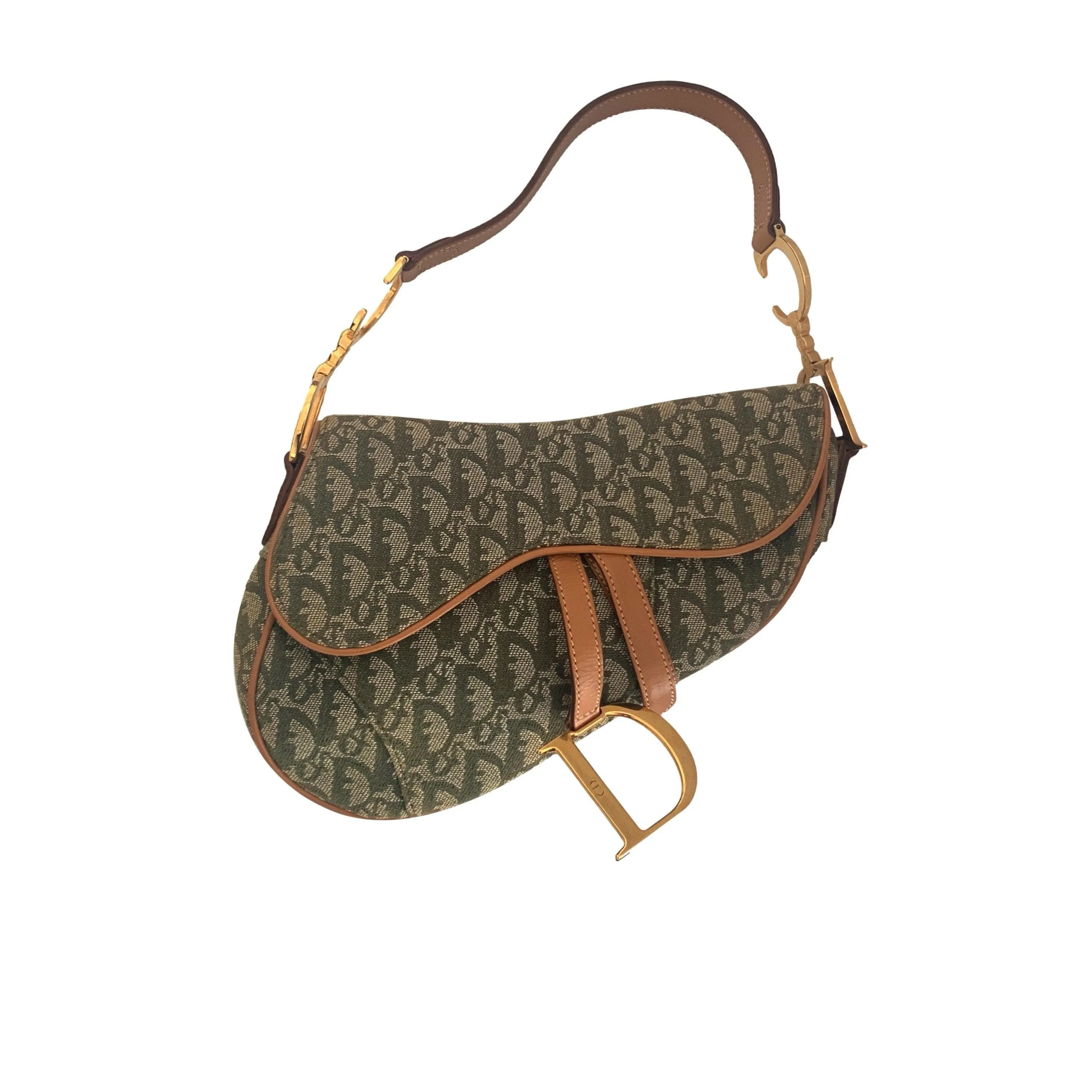 Dior Green Monogram Canvas Saddle Bag