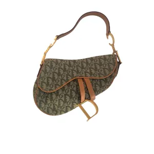 Dior Green Monogram Canvas Saddle Bag