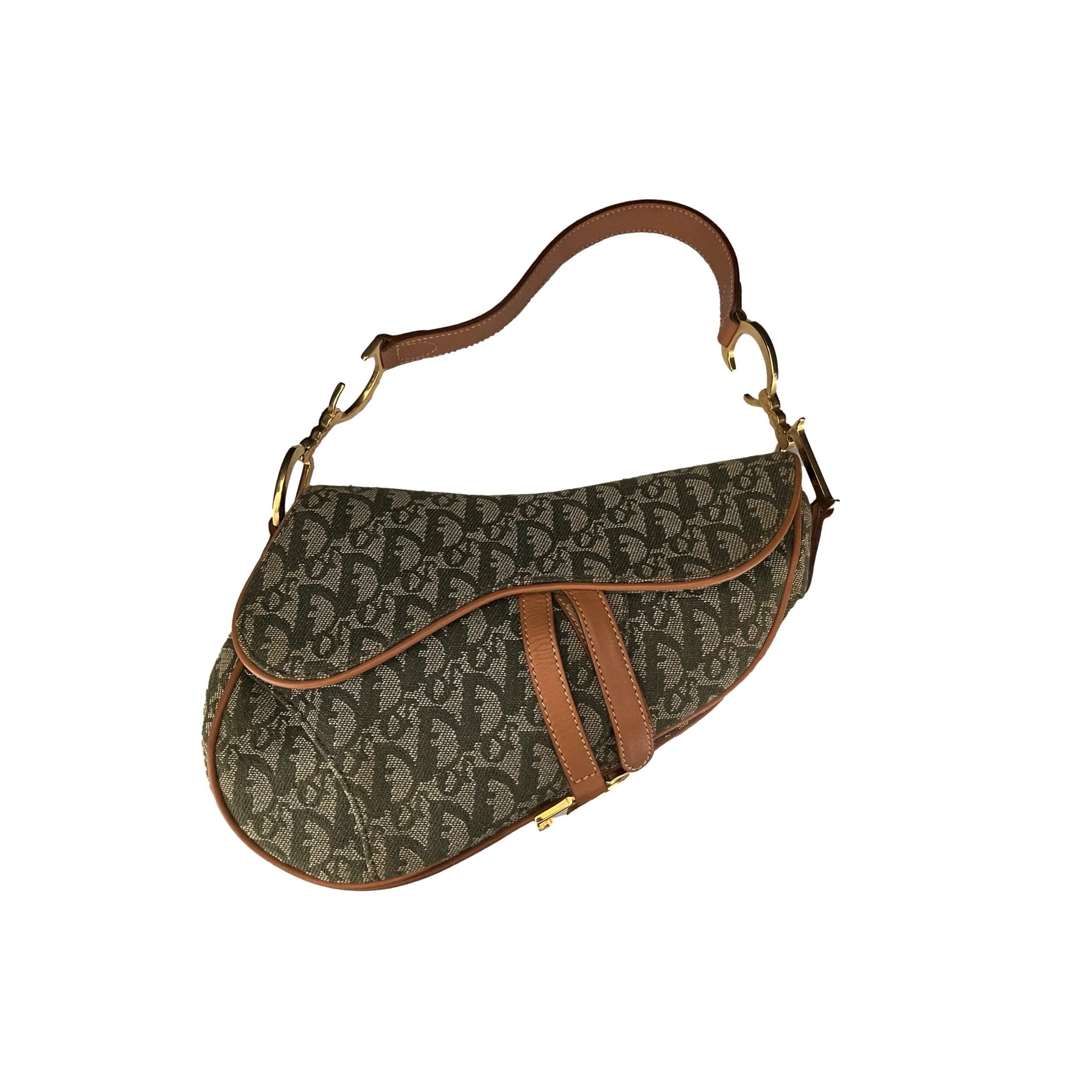 Dior Green Monogram Canvas Saddle Bag