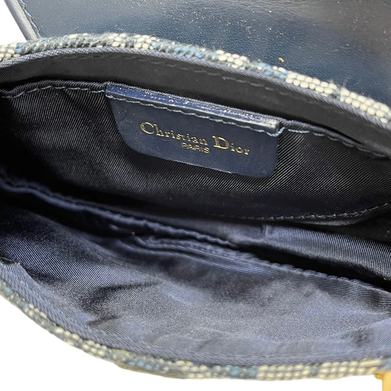 Dior Navy Logo Hardware Mini Saddle
