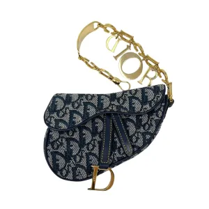 Dior Navy Logo Hardware Mini Saddle