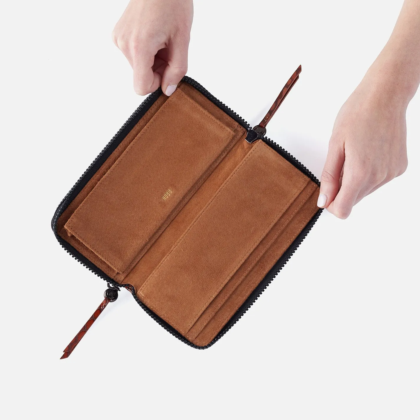 Dixon Large Zip Wallet In High Gloss Leather - Tortoise