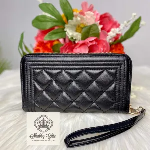 Double ZIp Black Quilted Zip Wallet