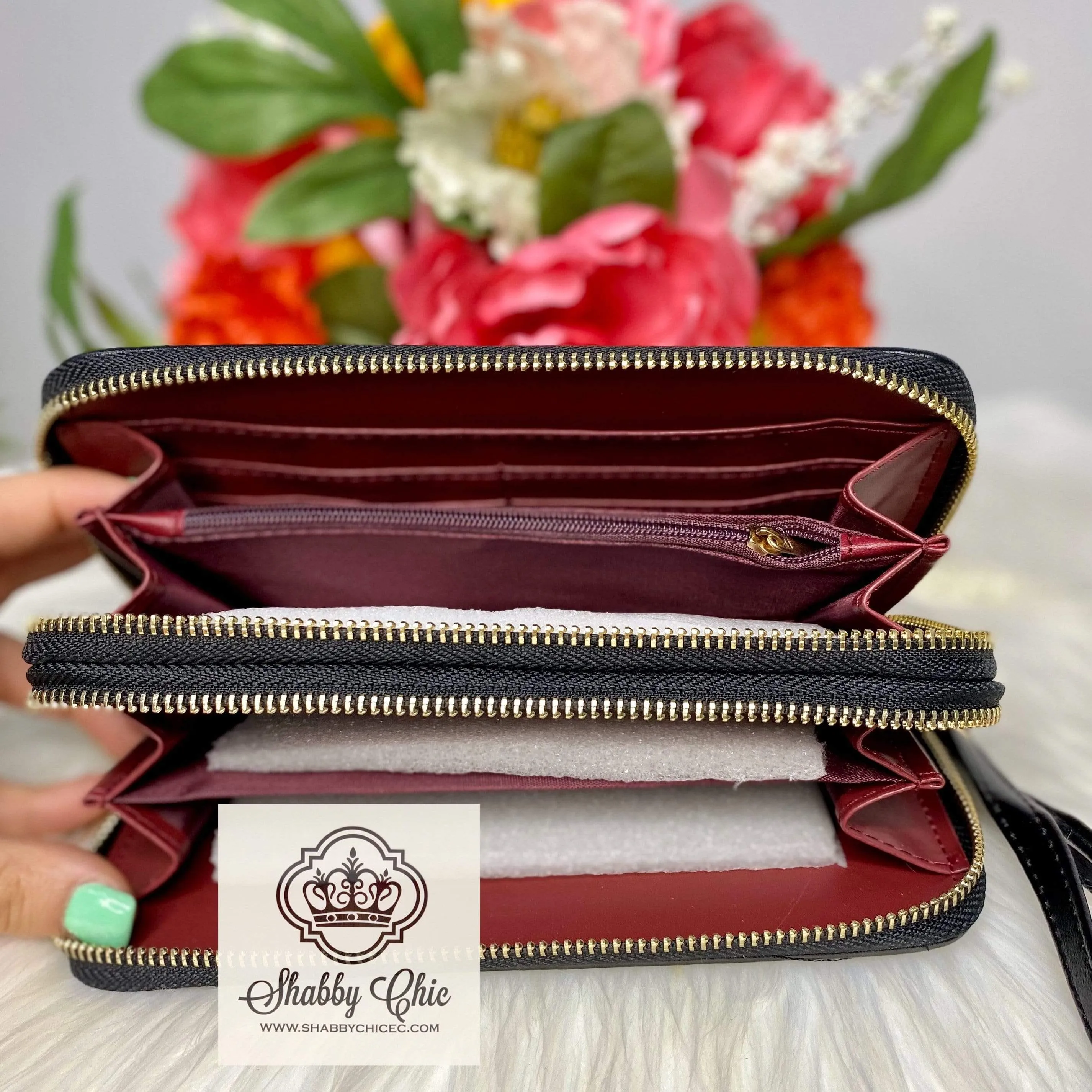 Double ZIp Black Quilted Zip Wallet