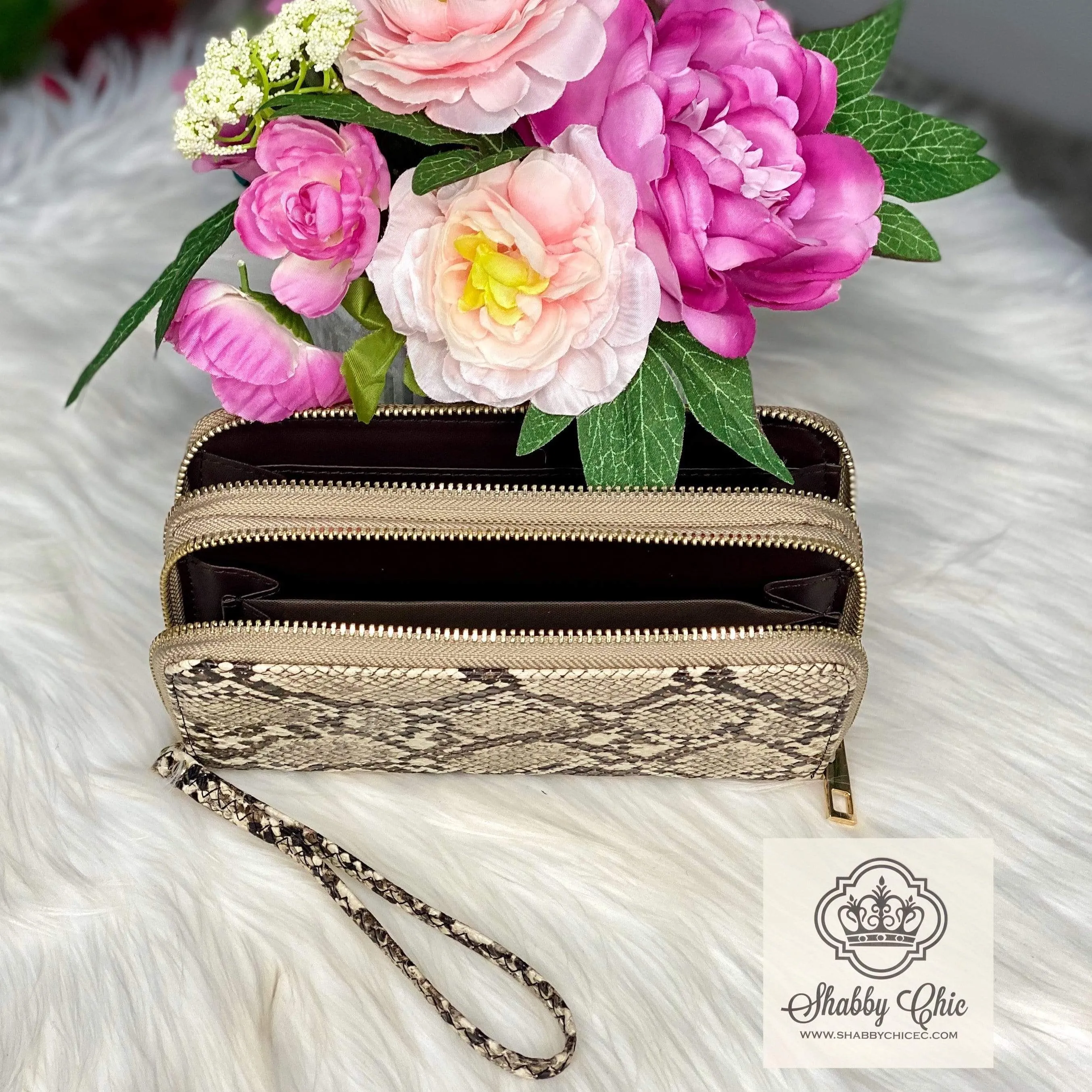 Double ZIp Snakeskin Zip Wallet