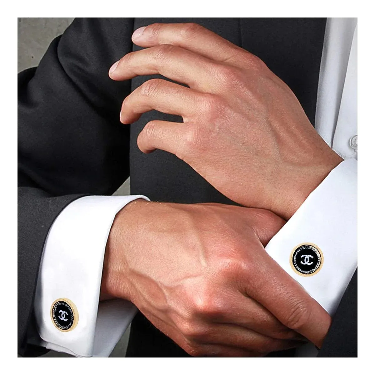 Elegant Rose Gold and Black Cufflinks in Presentation Gift Box
