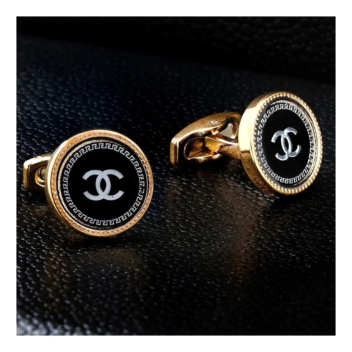 Elegant Rose Gold and Black Cufflinks in Presentation Gift Box