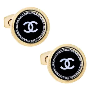 Elegant Rose Gold and Black Cufflinks in Presentation Gift Box
