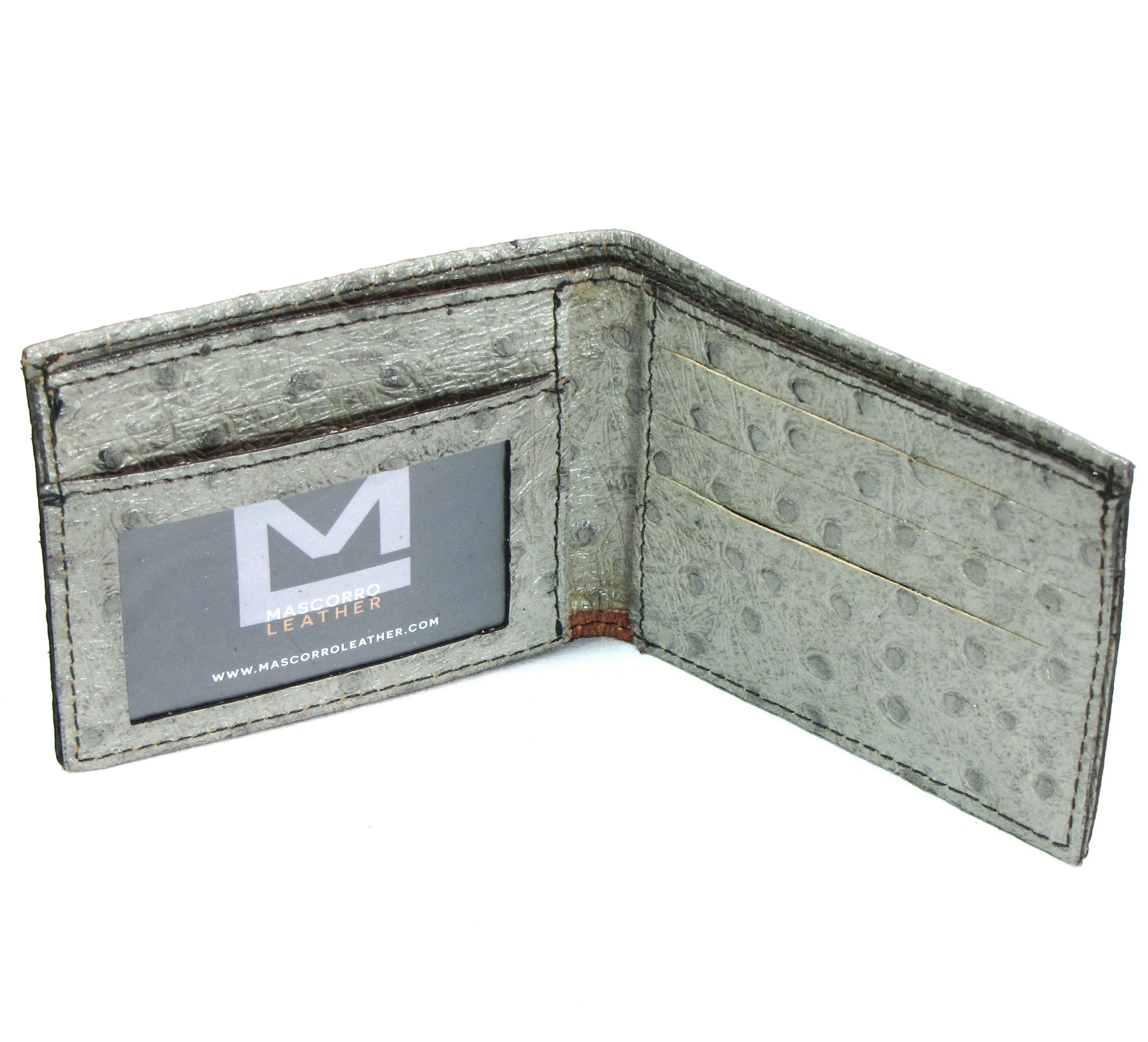 Embossed Ostrich Print Slim Billfold- Grey