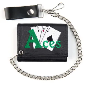 Embroidered Tri-Fold Wallet w/ Chain- Aces
