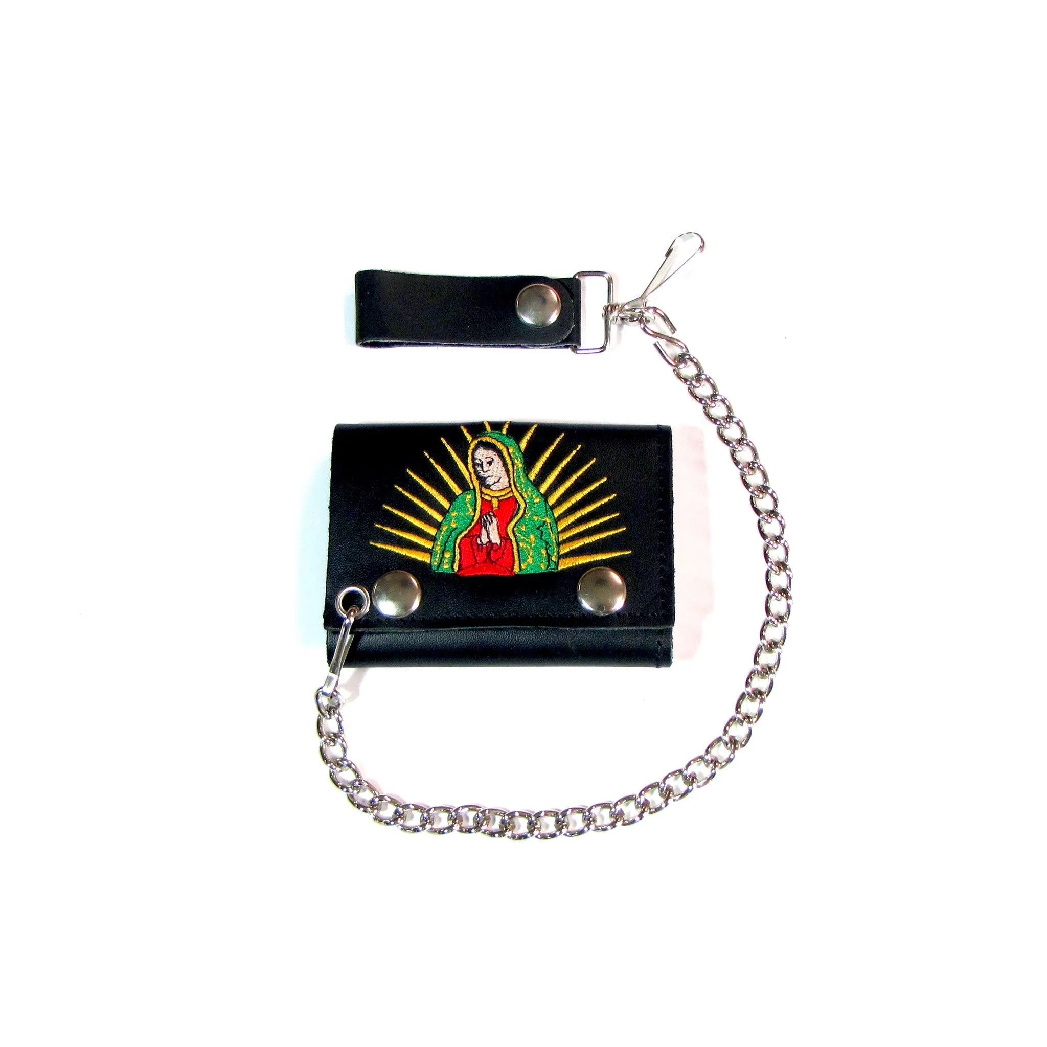 Embroidered Tri-Fold Wallet w/ Chain- Virgen de Guadalupe