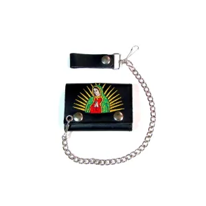 Embroidered Tri-Fold Wallet w/ Chain- Virgen de Guadalupe