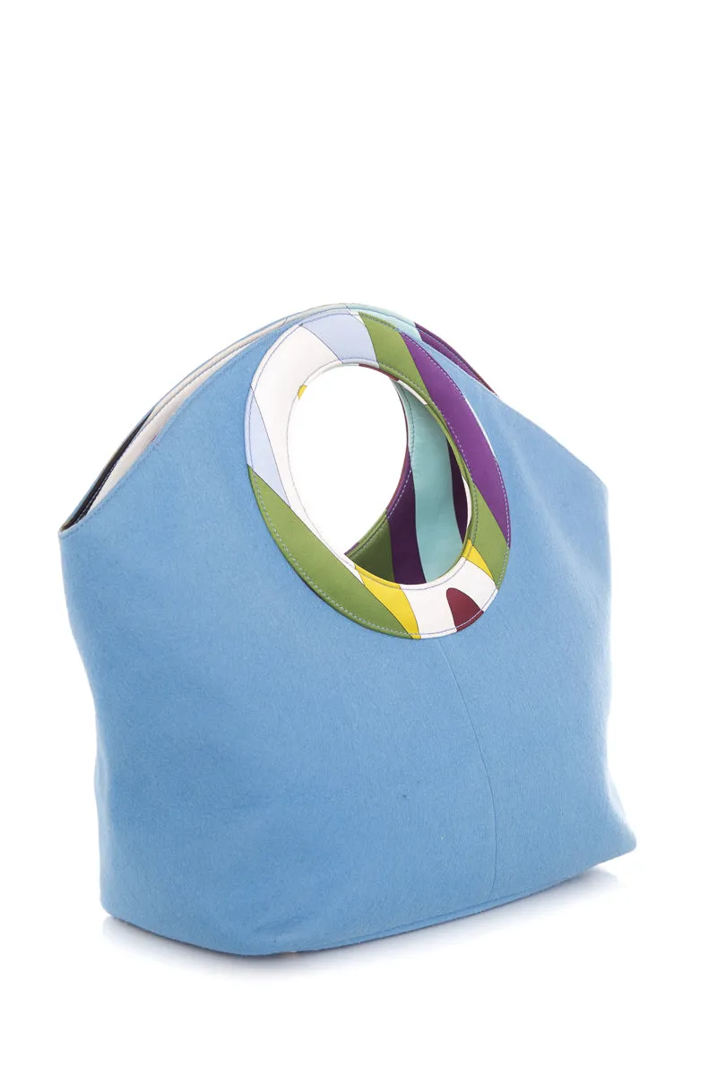 Emilio Pucci Baby Blue & Multi Color Printed Handbag