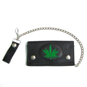 EP812-FF  6" Embroidered Patch Biker Wallet- Pot Leaf