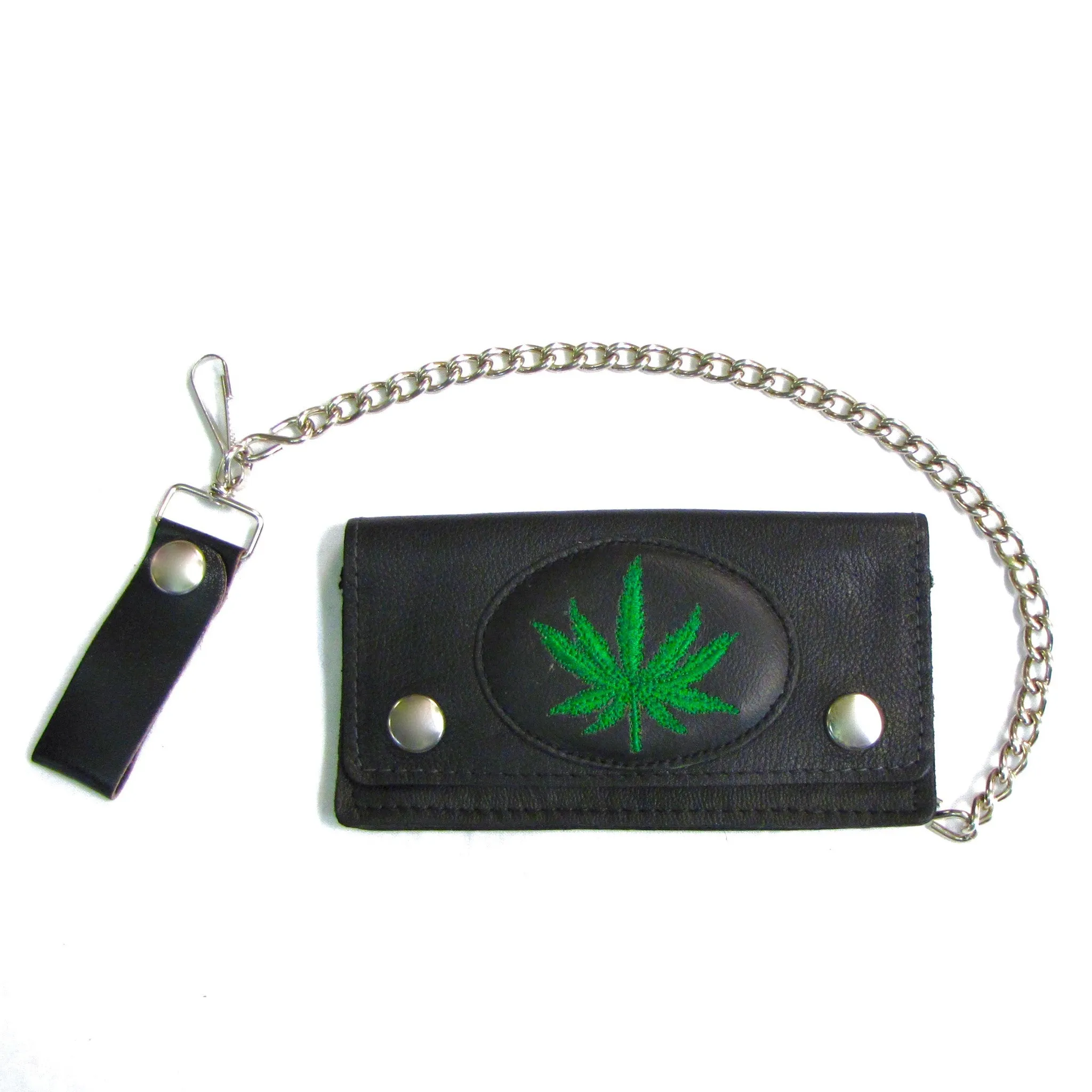 EP812-FF  6" Embroidered Patch Biker Wallet- Pot Leaf