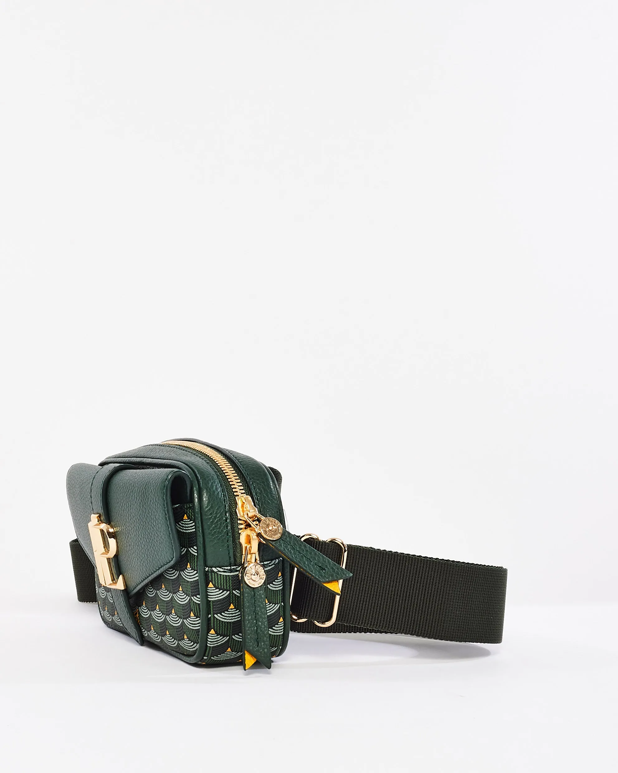 Fauré Le Page Green Coated Canvas Printed Belt Bag