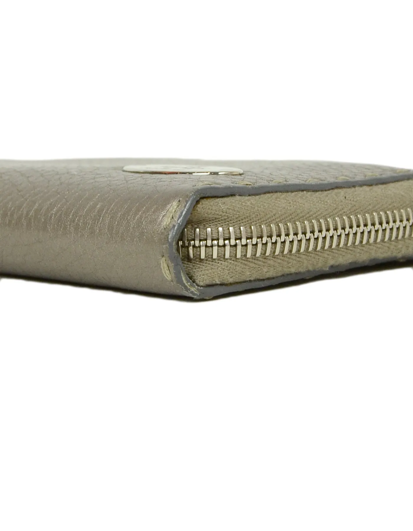 Fendi Metallic Selleria Leather Zip Around Wallet
