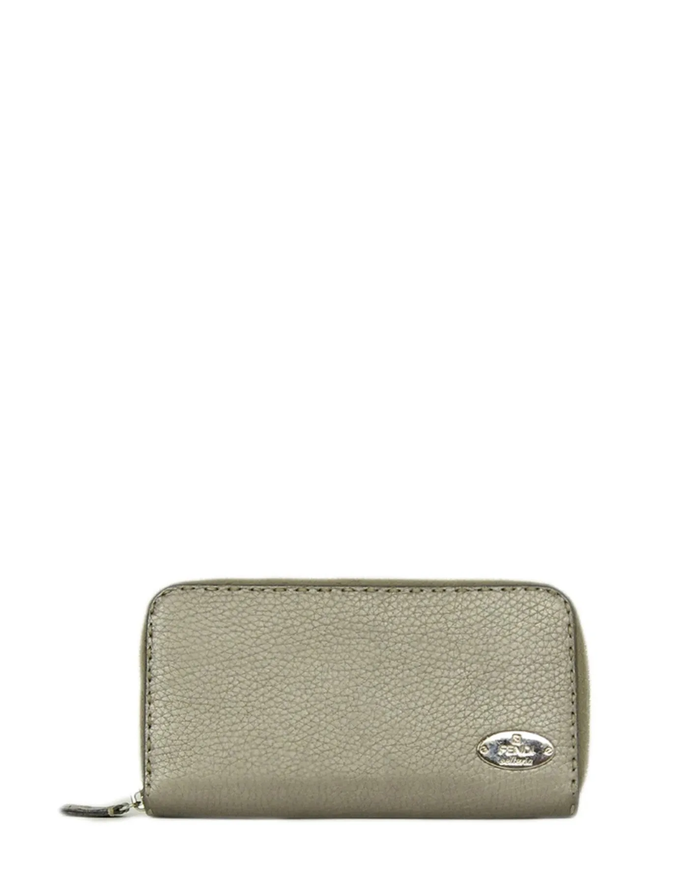 Fendi Metallic Selleria Leather Zip Around Wallet