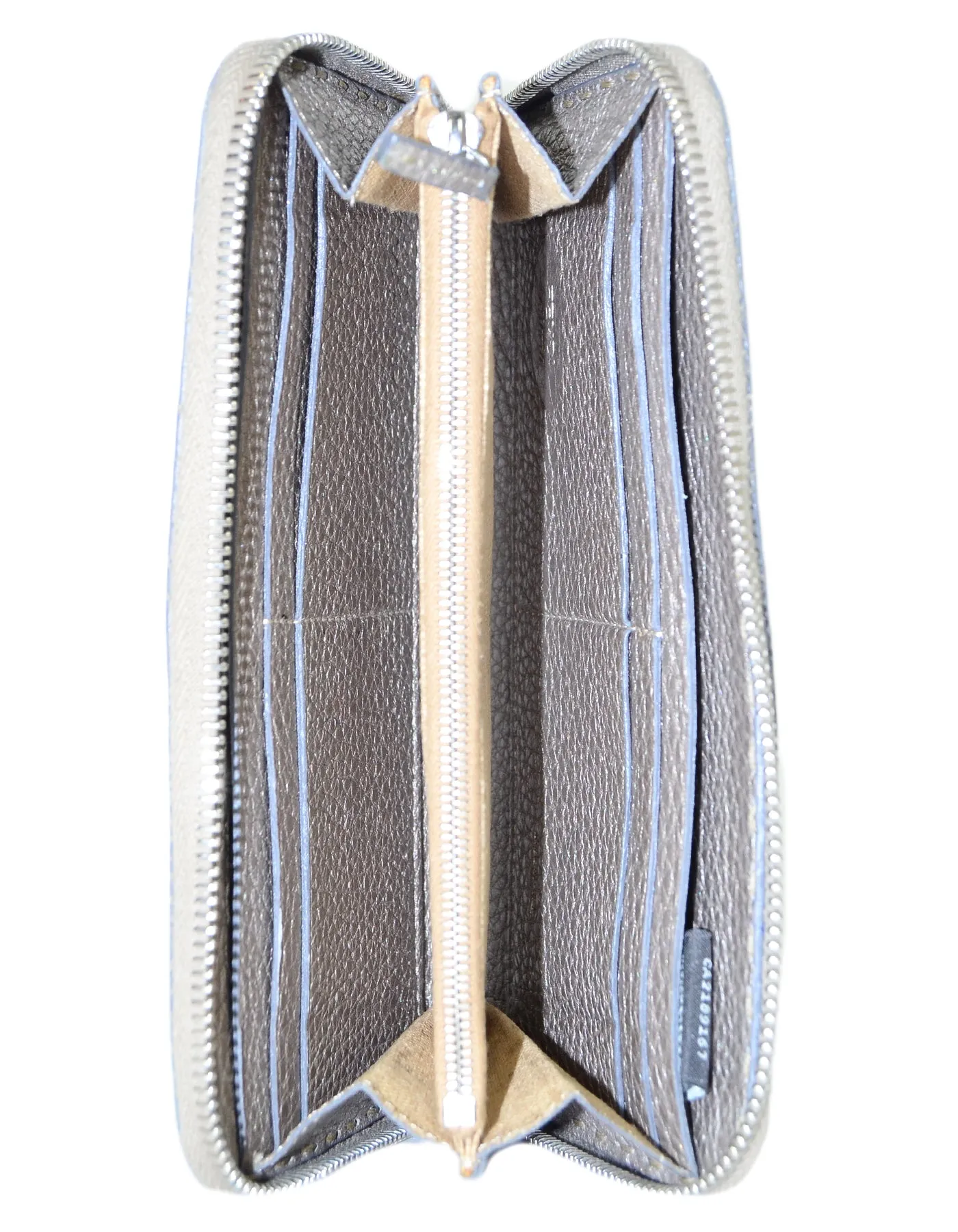 Fendi Metallic Selleria Leather Zip Around Wallet