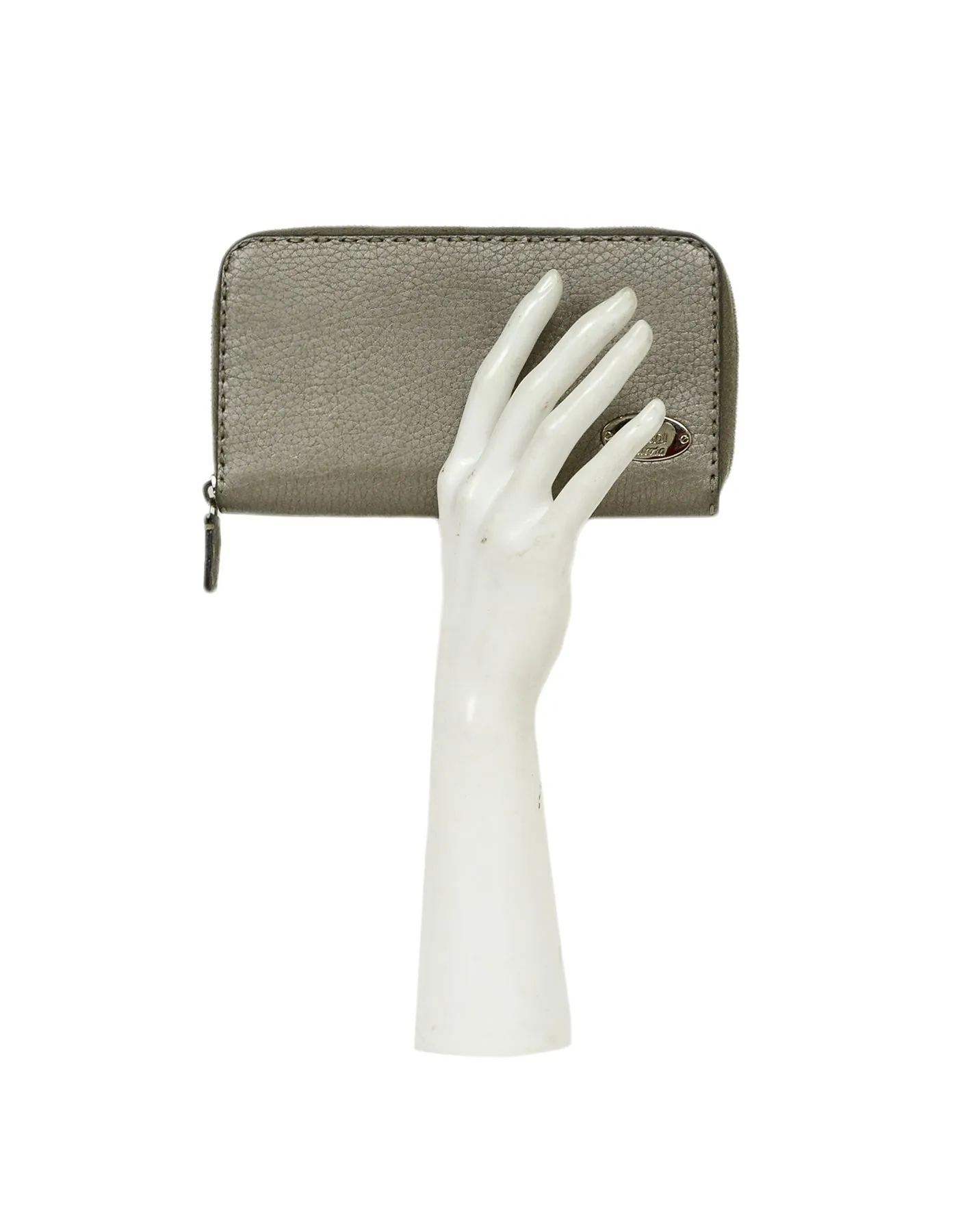 Fendi Metallic Selleria Leather Zip Around Wallet