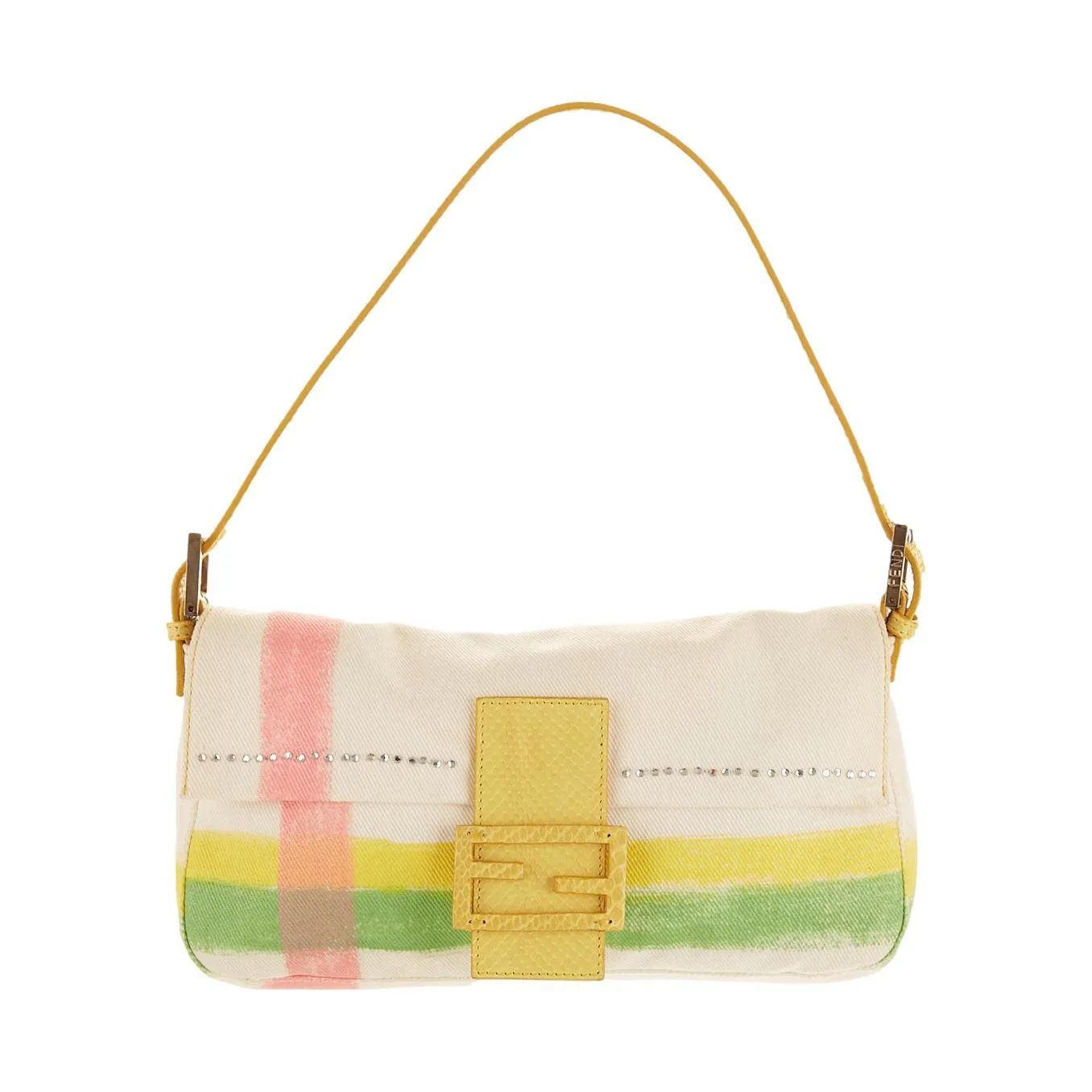Fendi White Pastel Rhinestone Baguette