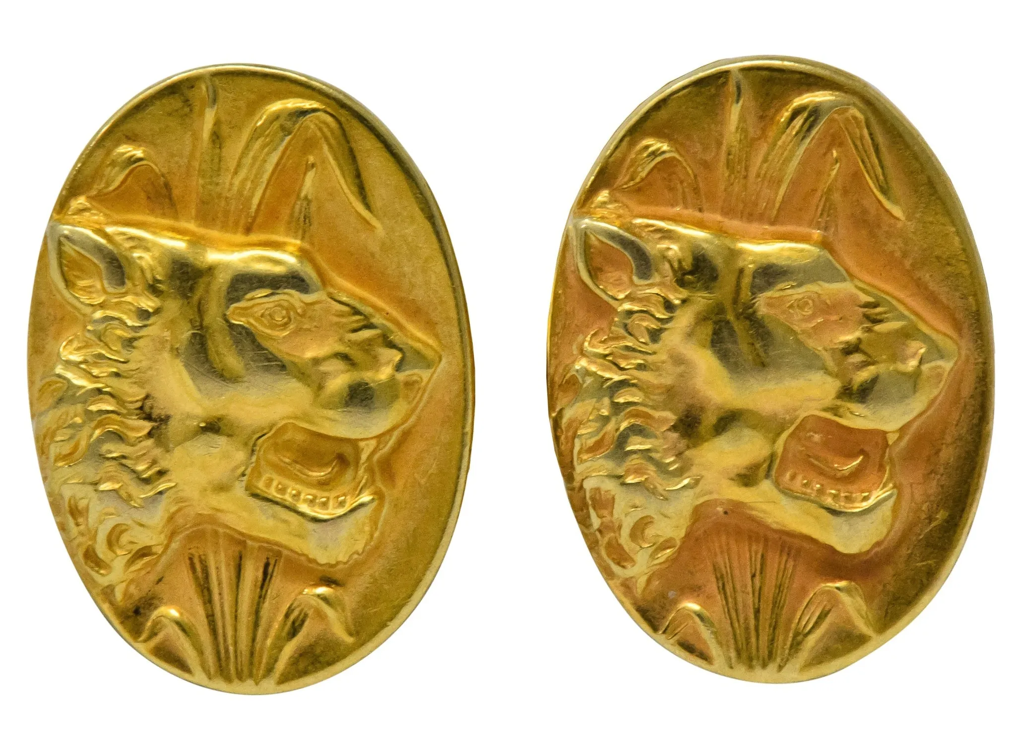 Fine Art Nouveau 14 Karat Gold Lion & Lioness Cufflinks
