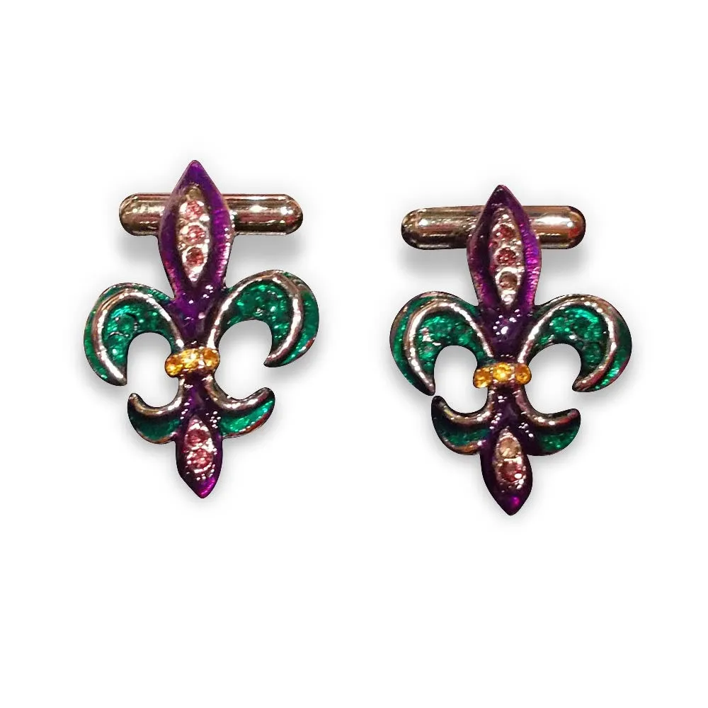 Fleur-de-lis cufflinks: purple, green, & gold...