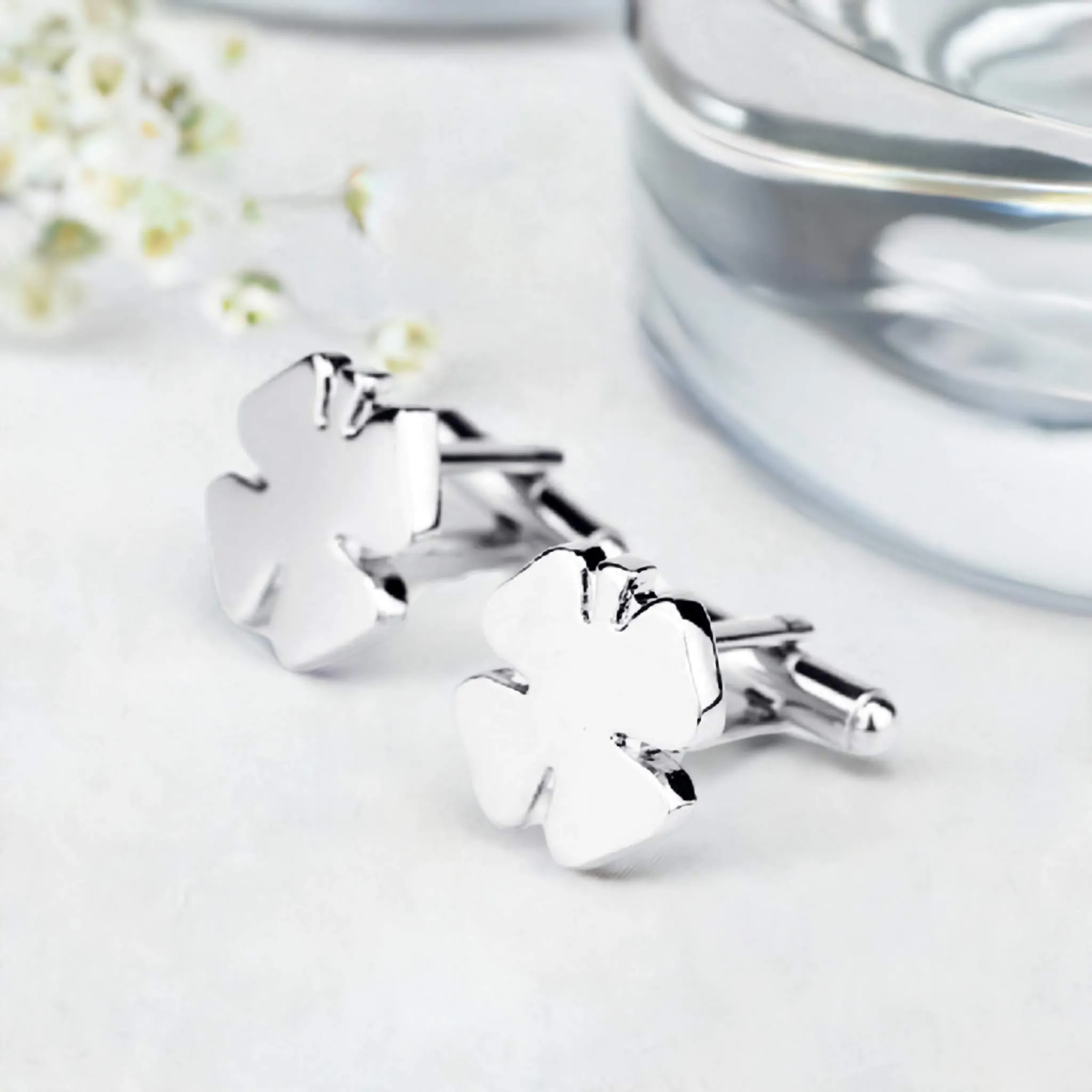 Four Leaf Clover Cufflinks in Sterling Silver Graduation Gift