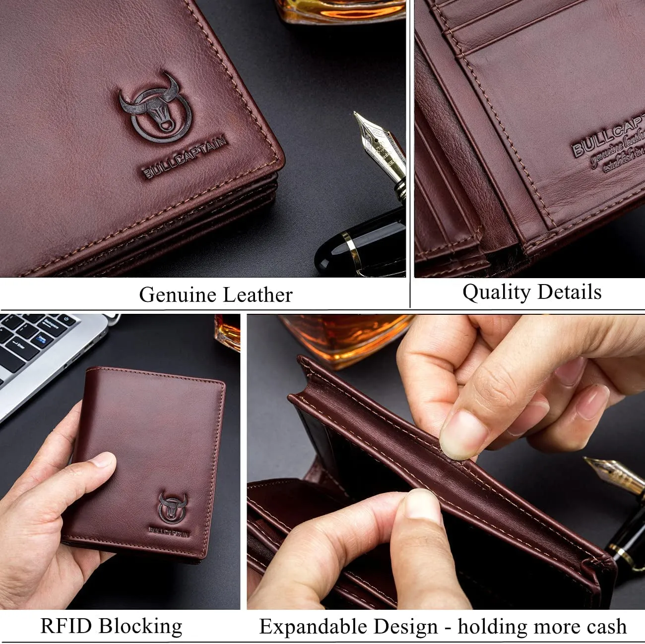 Genuine Leather Bifold Wallet/Credit Card Holder for Men-Brown